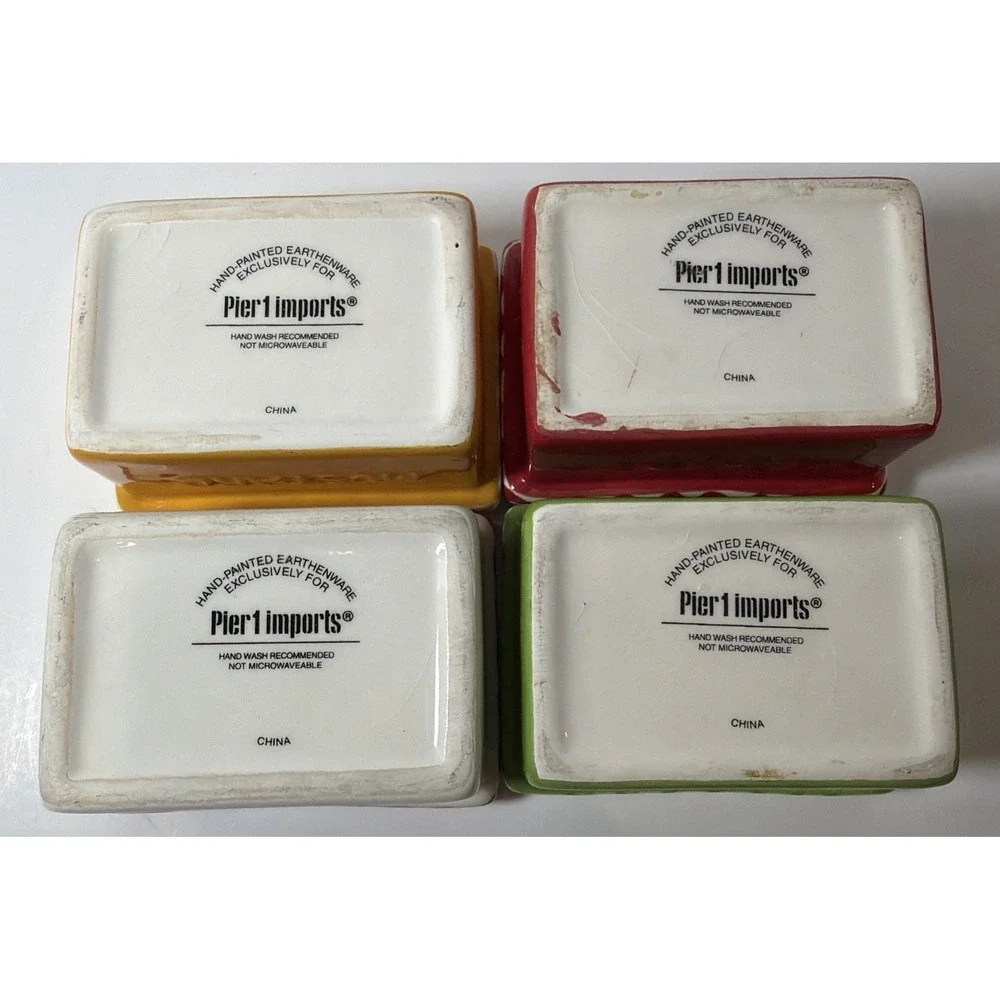 Vintage Pier 1 Ceramic Set of 4 Condiment Dishes Retro Picnic Summer July 4th